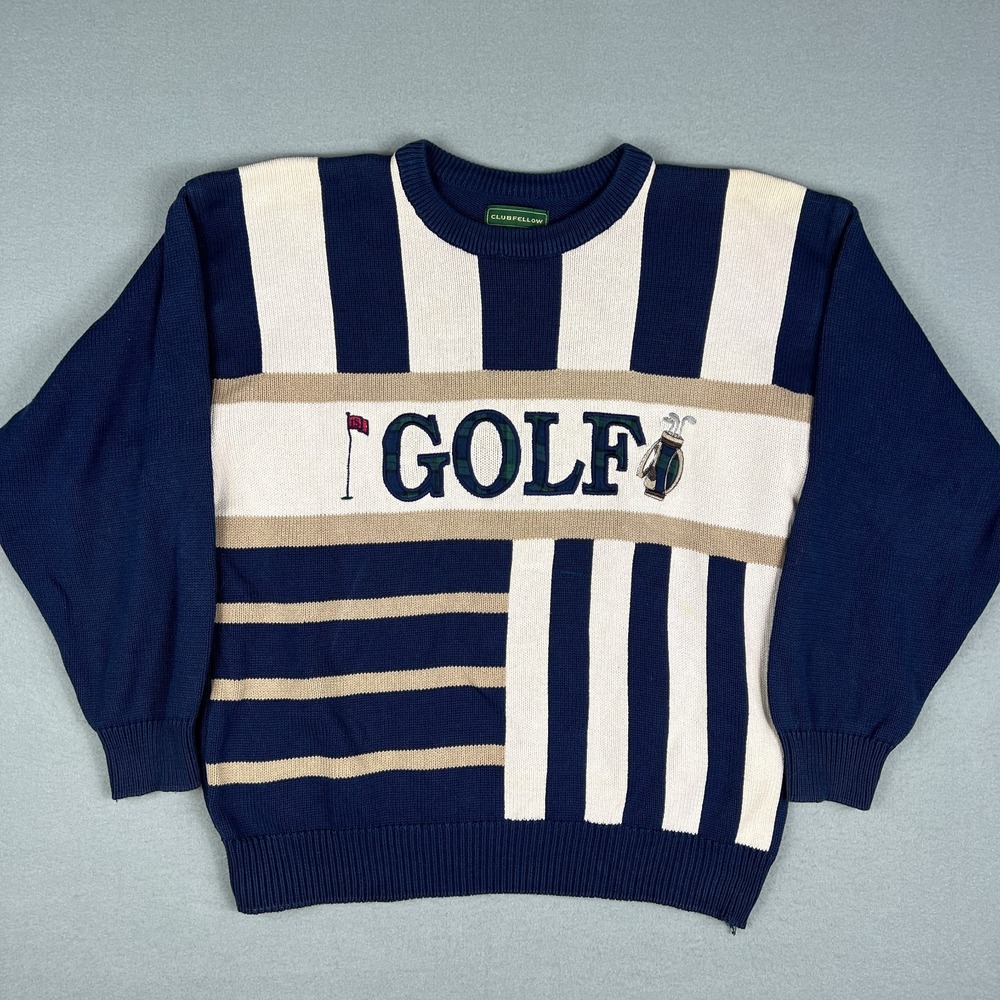VTG Clubfellow‎ GOLF Sweater Mens XL Cotton Knit Golfing 1990s Striped Retro